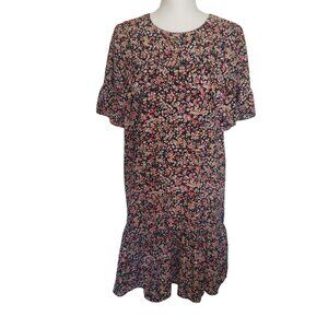 Alison Andrews Floral Ruffle Tiered Short Sleeve Lined Dress Women's Large